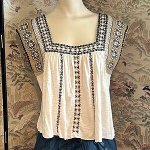 LUCKY BRAND SLEEVELESS EMBROIDERED BOHO   KNIT TANK TOP  WOMENS SZ M